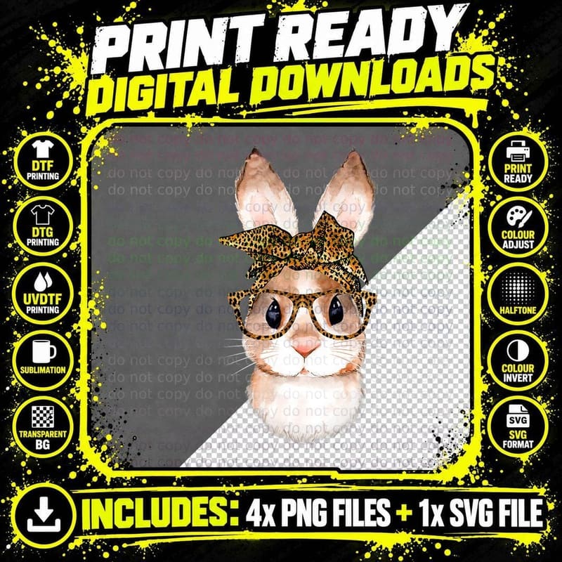 Cute Easter Bunny Mom Easter Leopard Year of the Rabbit Png SVG Digital Bundle