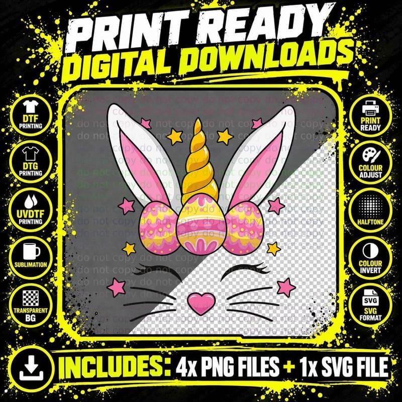 Cute Easter Bunny Unicorn Easter Eggs Bunnicorn Girls Png SVG Digital Bundle