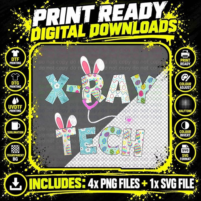 Cute Easter X Ray Tech RN Nurse Bunny Ears Happy Easter Png SVG Digital Bundle