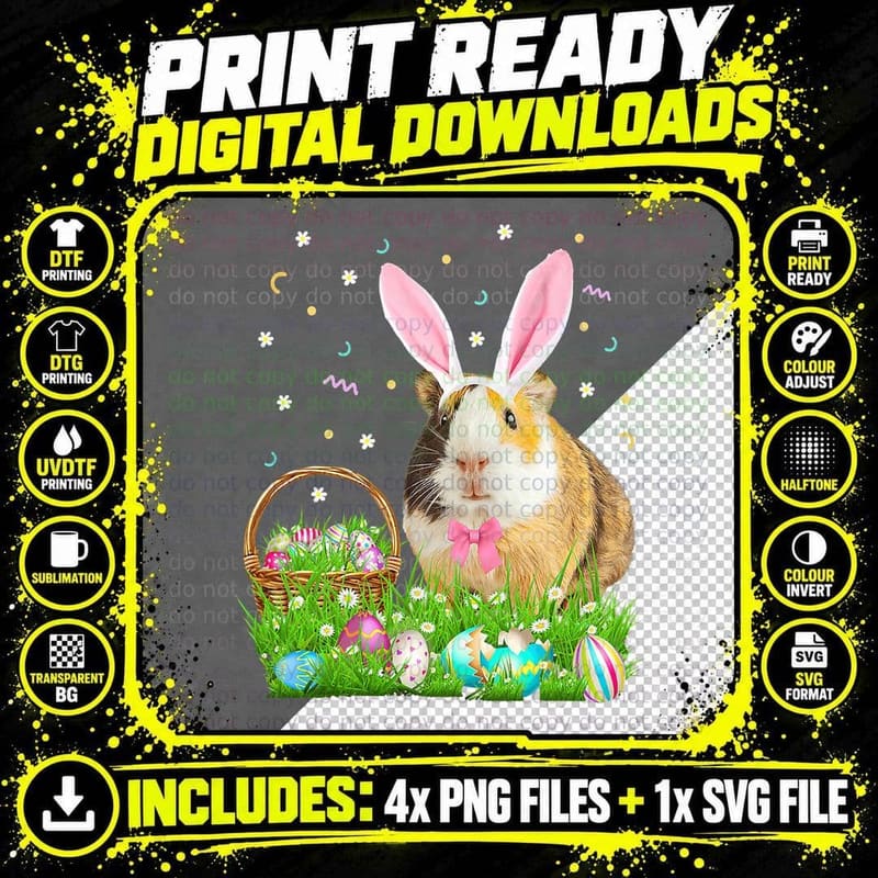 Cute Guinea Pig Easter Day Bunny Eggs Easter Costume S Png SVG Digital Bundle
