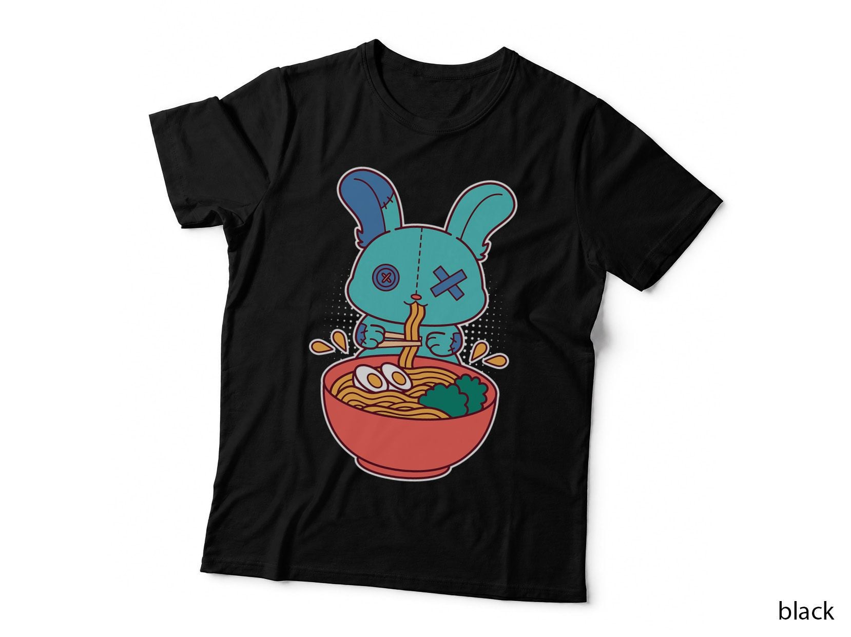 Cute Kawaii Pastel Goth Bunny Eating Ramen Noodles Bowl T-Shirt