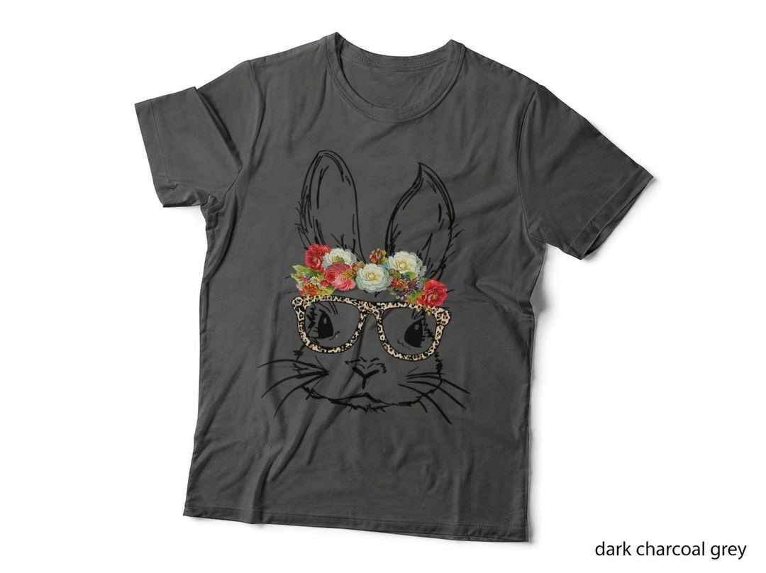 Cute Mom Teen Girls Easter Bunny with Glasses Leopard Print T-Shirt