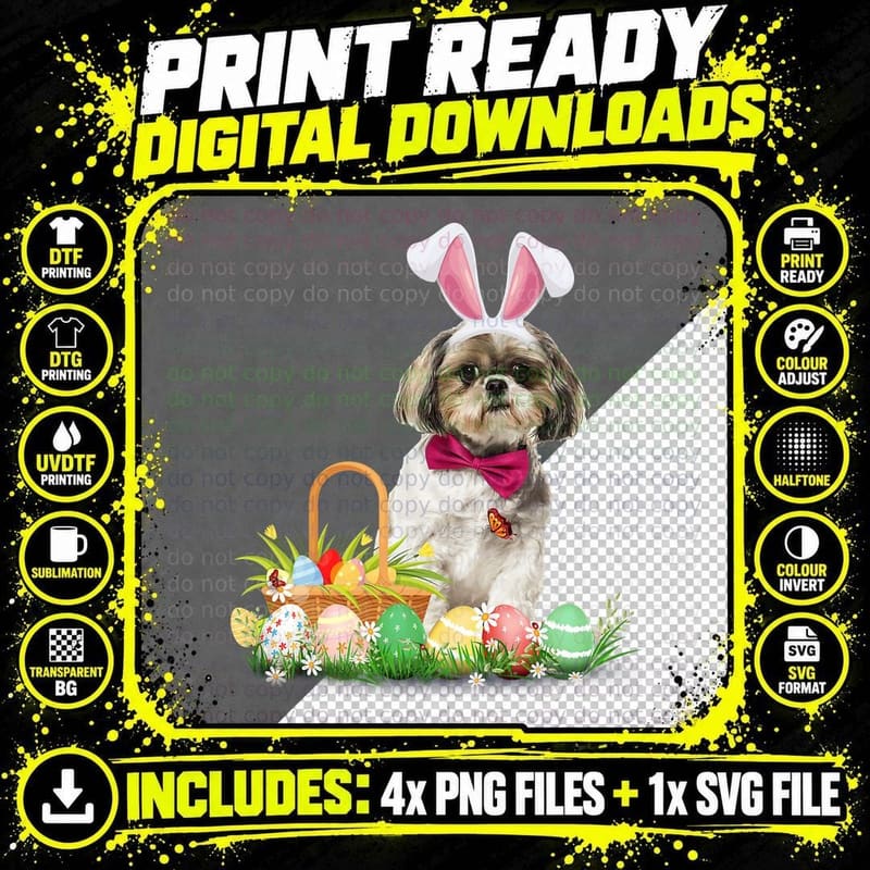 Cute Shih Tzu Easter Day Bunny Eggs Easter Costume Png SVG Digital Bundle