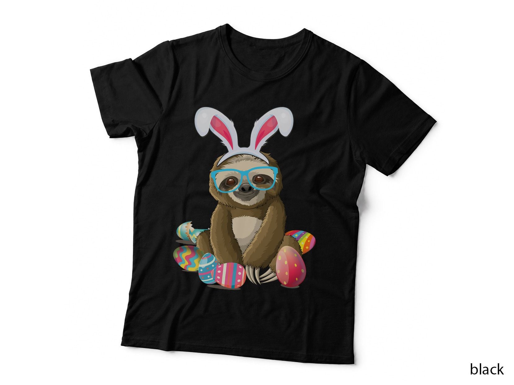 Cute Sloth with Bunny Ears Egg Hunting Easter Sloth T-Shirt