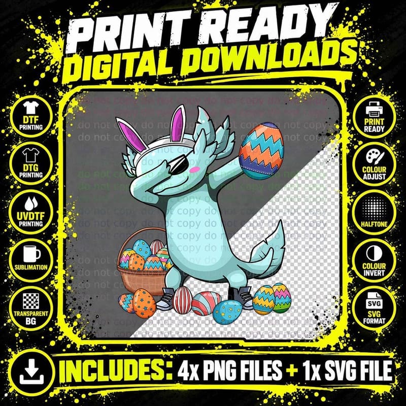 Dabbing Axolotl Easter Day Eggs Dab Boys Girls Kid Bunny Png SVG Digital Bundle