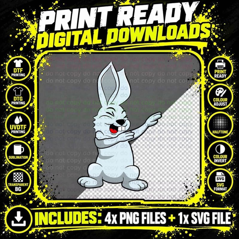 Dabbing Bunny Easter T-Shirt, Easter Bunny Print Png SVG Digital Bundle