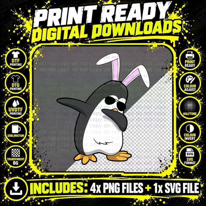 Dabbing Easter Bunny Penguin Dab T-Shirt, Easter Fun Png SVG Digital Bundle