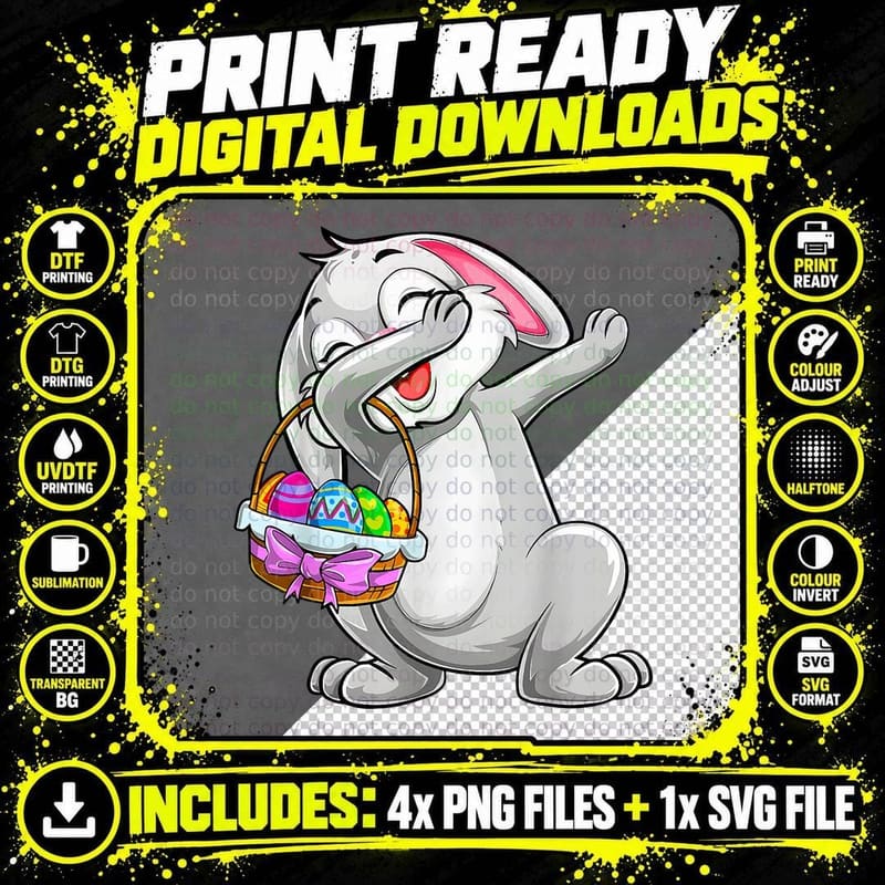 Dabbing Rabbit Happy Easter Day Cute Bunny Egg Hunt Dab Png SVG Digital Bundle