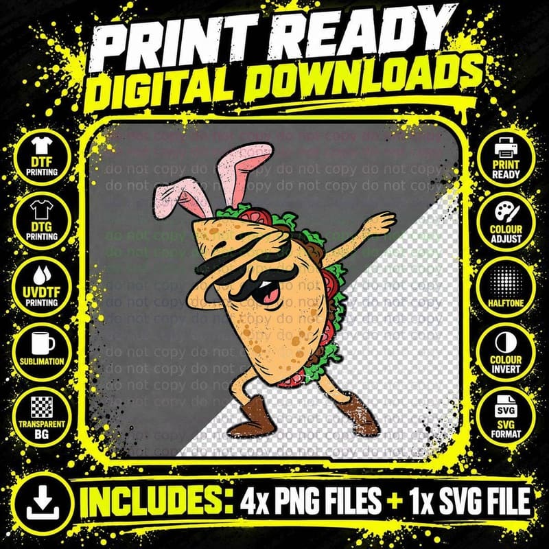 Dabbing Taco Bunny Ears Easter Mexican Food Foodie Chef Png SVG Digital Bundle