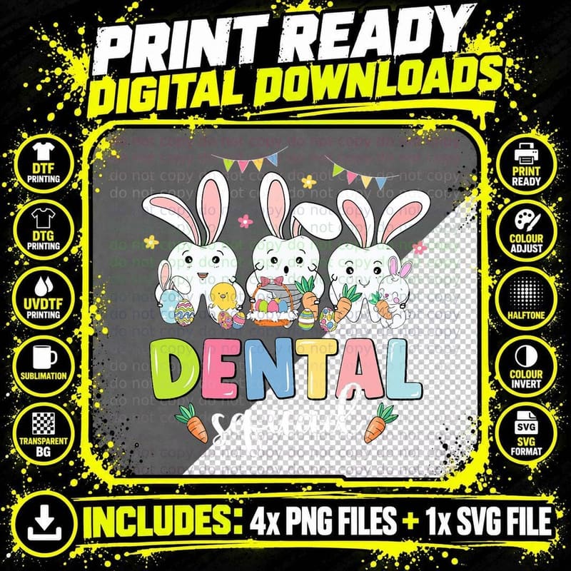 Dental Squad Easter Day Funny Tooth Dental Assistant Png SVG Digital Bundle