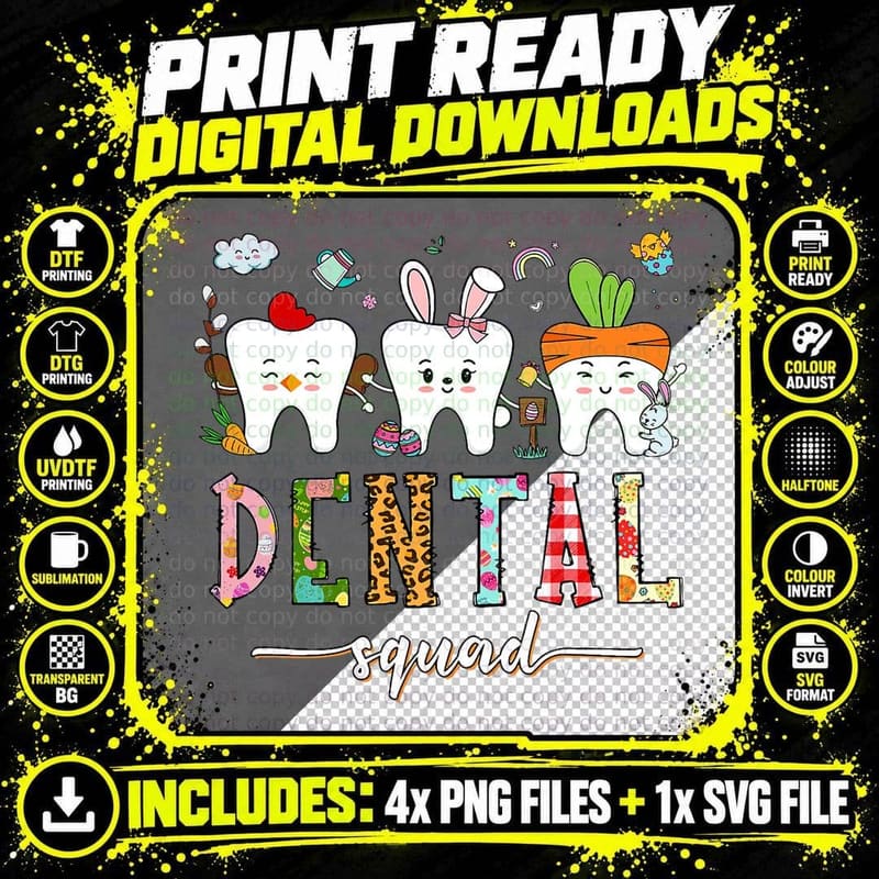 Dental Squad Easter Day Funny Tooth T-Shirt Png SVG Digital Bundle