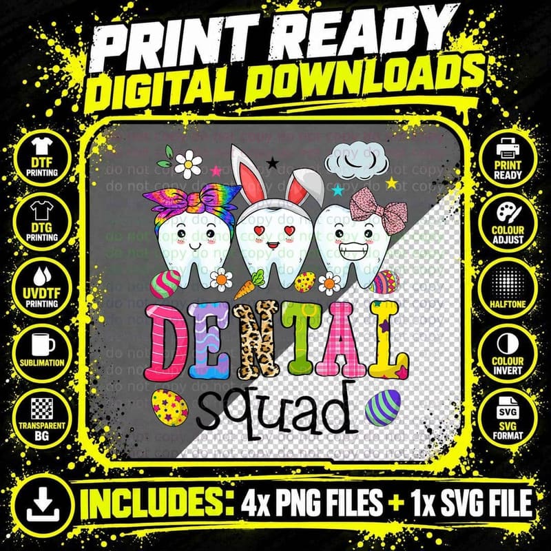 Dental Squad Easter Day Tooth Dental Assistant Dentist Png SVG Digital Bundle