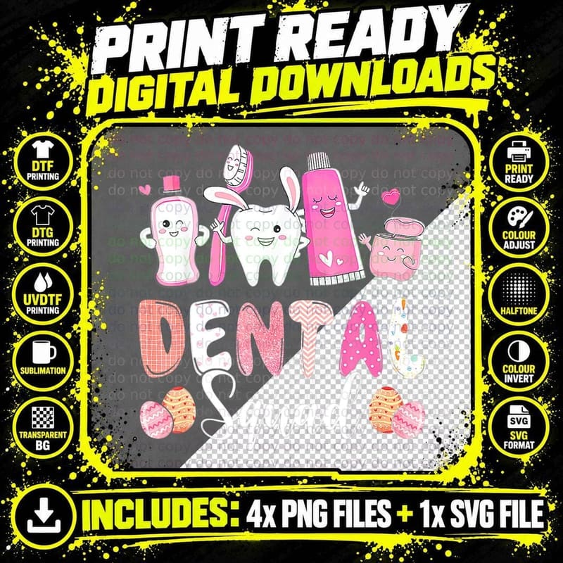 Dental Squad Tooth Bunny Easter Eggs Love Dentist Easter Png SVG Digital Bundle