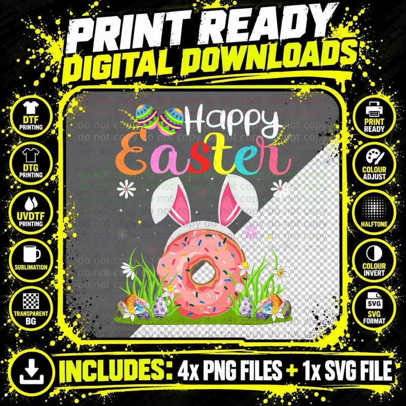 Donuts Food Lover Egg Hunting Funny Donuts Happy Easter Png SVG Digital Bundle