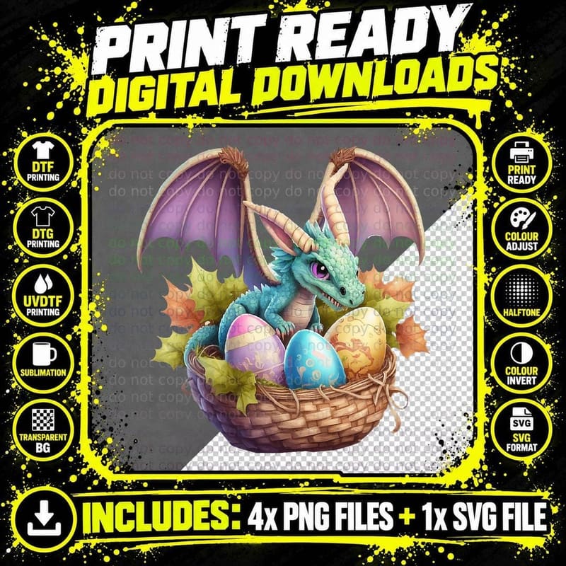 Dragon Easter Day Loves Collecting Eggs T-Shirt Png SVG Digital Bundle