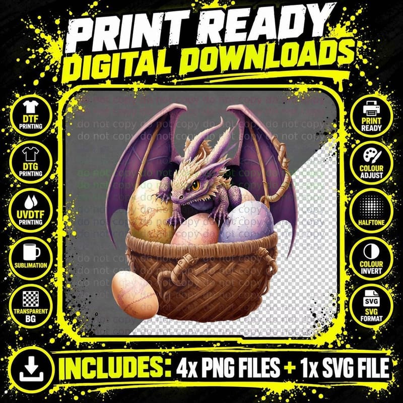 Dragon Girl Collecting Easter Eggs T-Shirt, Fantasy Art Png SVG Digital Bundle
