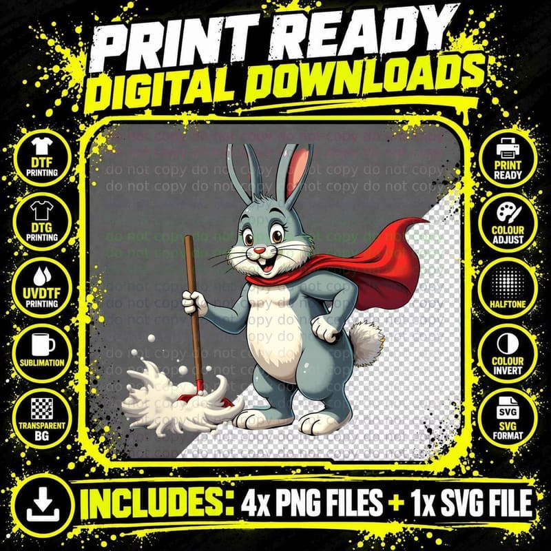 Dust Bunny Superhero Cape Funny T-Shirt Png SVG Digital Bundle