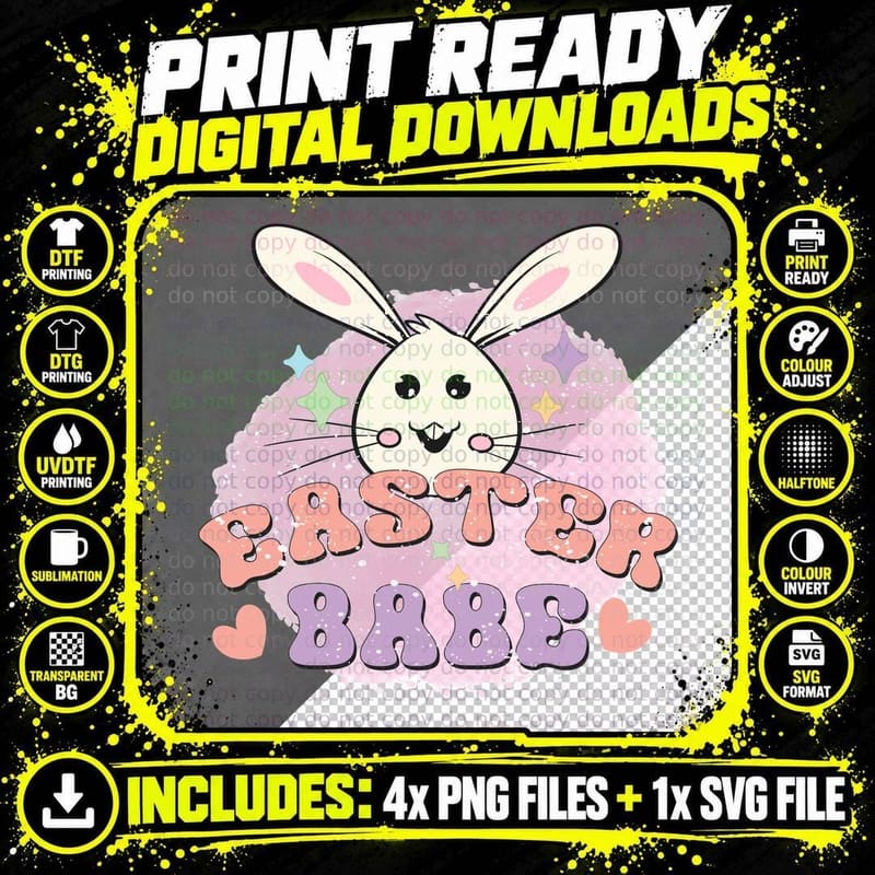 Easter Babe Easter T-Shirt, Easter Bunny with Stars and Png SVG Digital Bundle