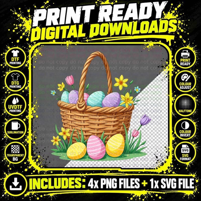 Easter Basket with Eggs and Flowers Easter Design Png SVG Digital Bundle
