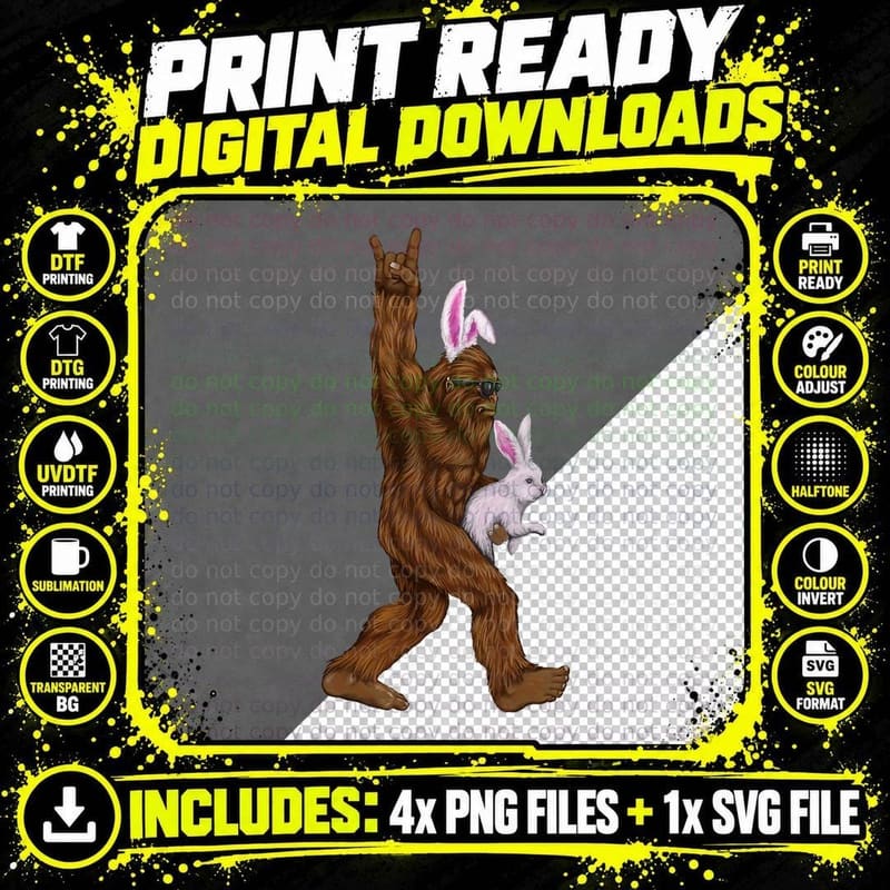Easter Bigfoot Bunny in a Basket Is Funny for Sunday Png SVG Digital Bundle