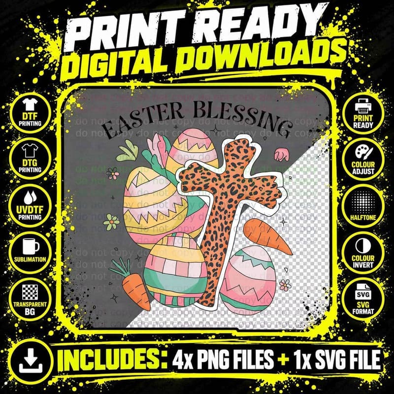 Easter Blessing Easter T-Shirt, Easter Eggs Cross Png SVG Digital Bundle