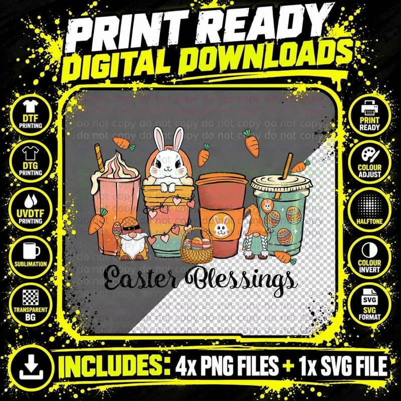 Easter Blessings Easter T-Shirt, Easter-Themed Drinks & Png SVG Digital Bundle