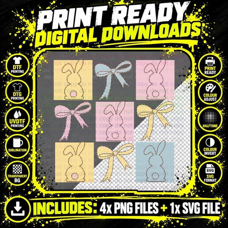 Easter Bunnies & Bows Easter T-Shirt, Easter Graphic Tee Png SVG Digital Bundle