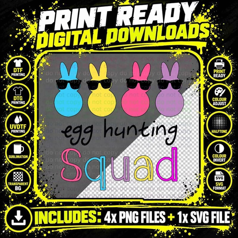 Easter Bunnies Egg Hunting Squad Girls Boys, Kids Easter Png SVG Digital Bundle