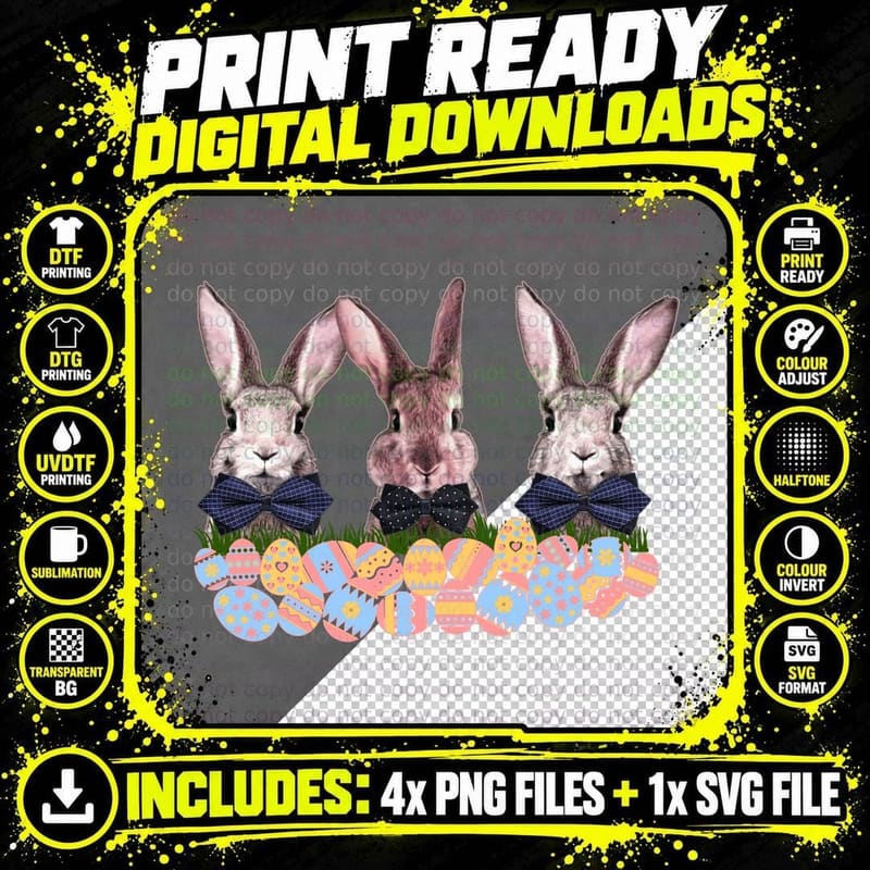 Easter Bunnies with Bow Ties Easter T-Shirt Png SVG Digital Bundle