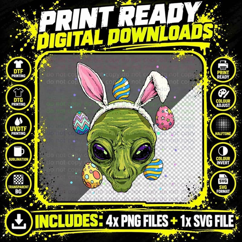 Easter Bunny Alien Shirt Easter Egg Hunting UFO Alien Png SVG Digital Bundle