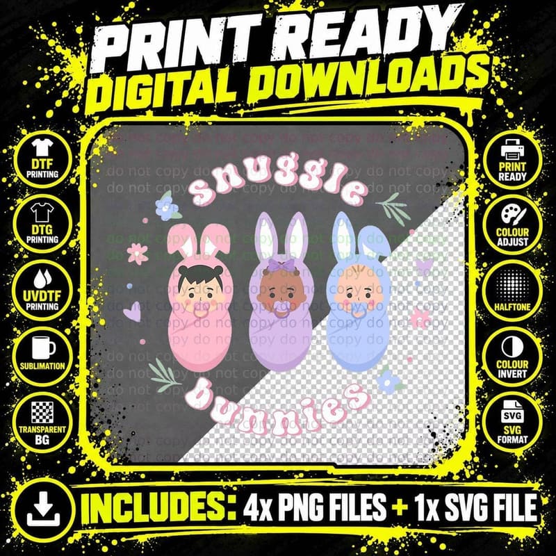 Easter Bunny Babies Snuggle T-Shirt, Easter Theme Png SVG Digital Bundle