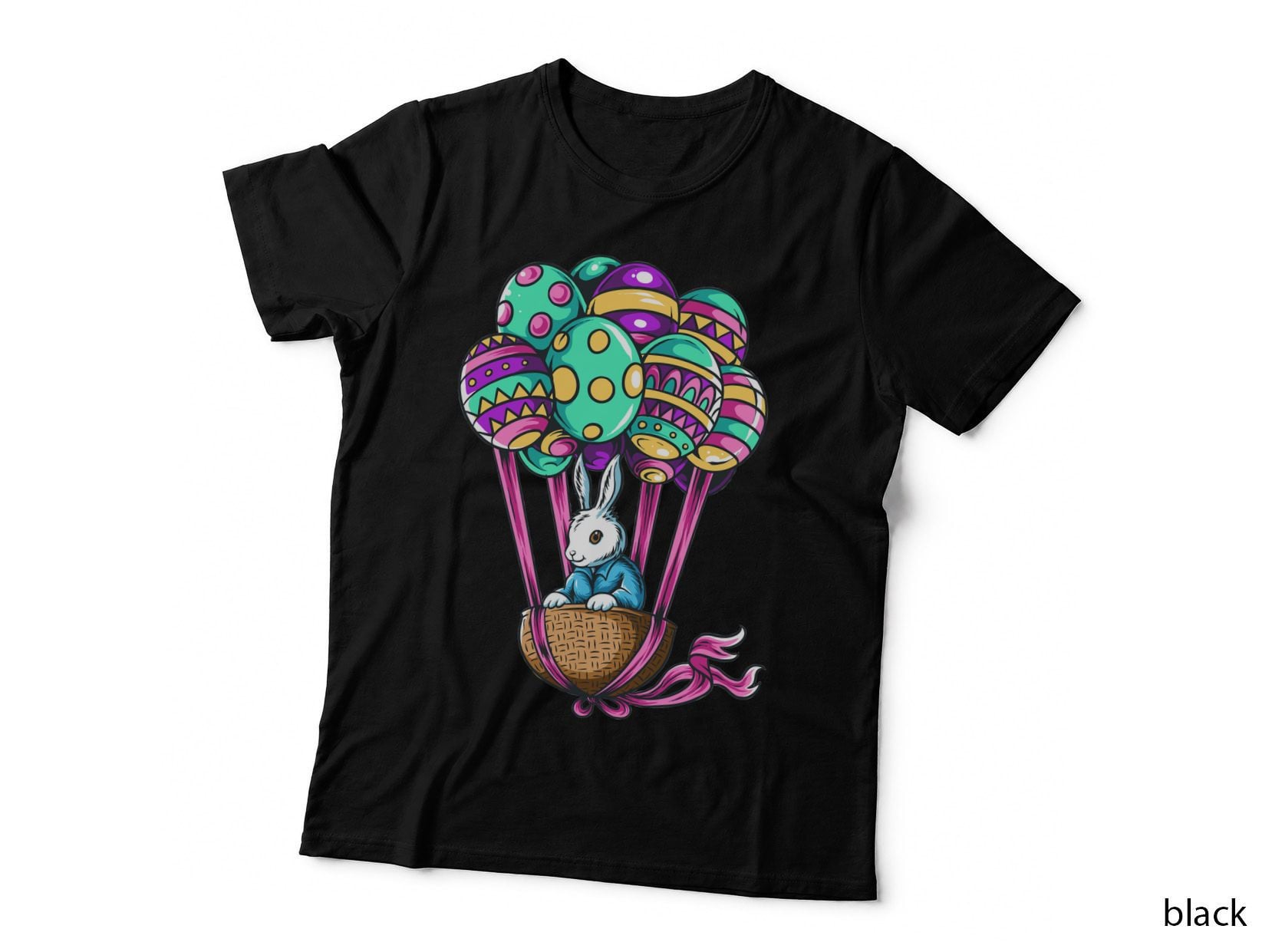 Easter Bunny Balloons White Rabbit with Egg in Basket Holiday T-Shirt