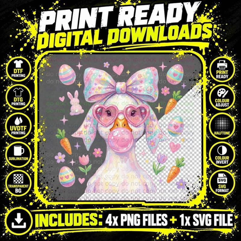 Easter Bunny Blowing Bubblegum Funny Goose Design T-Shirt Png SVG Digital Bundle
