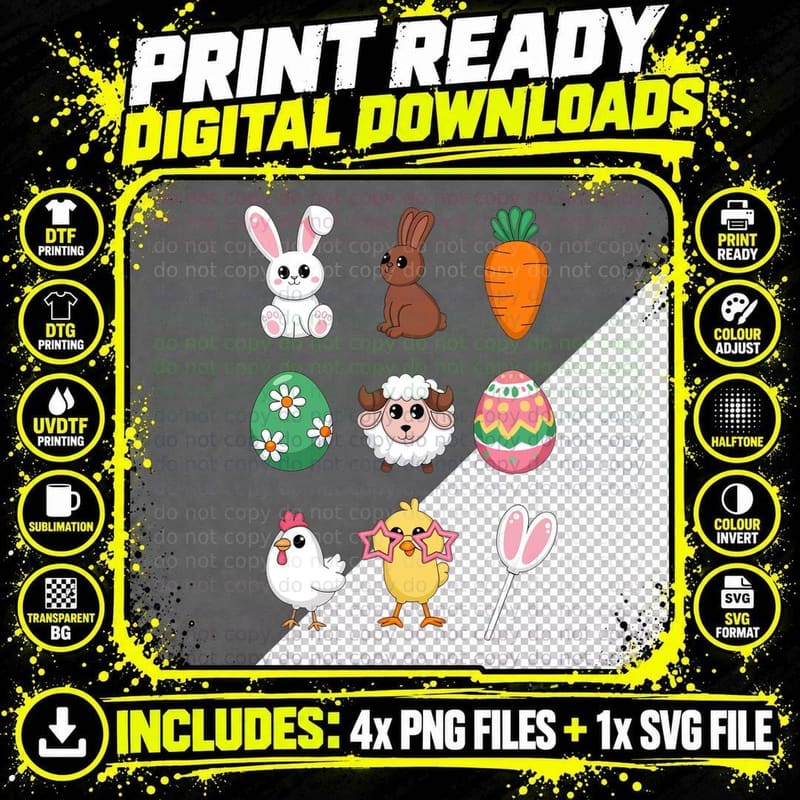 Easter Bunny Carrot Eggs Chick Sheep Candy Easter Png SVG Digital Bundle