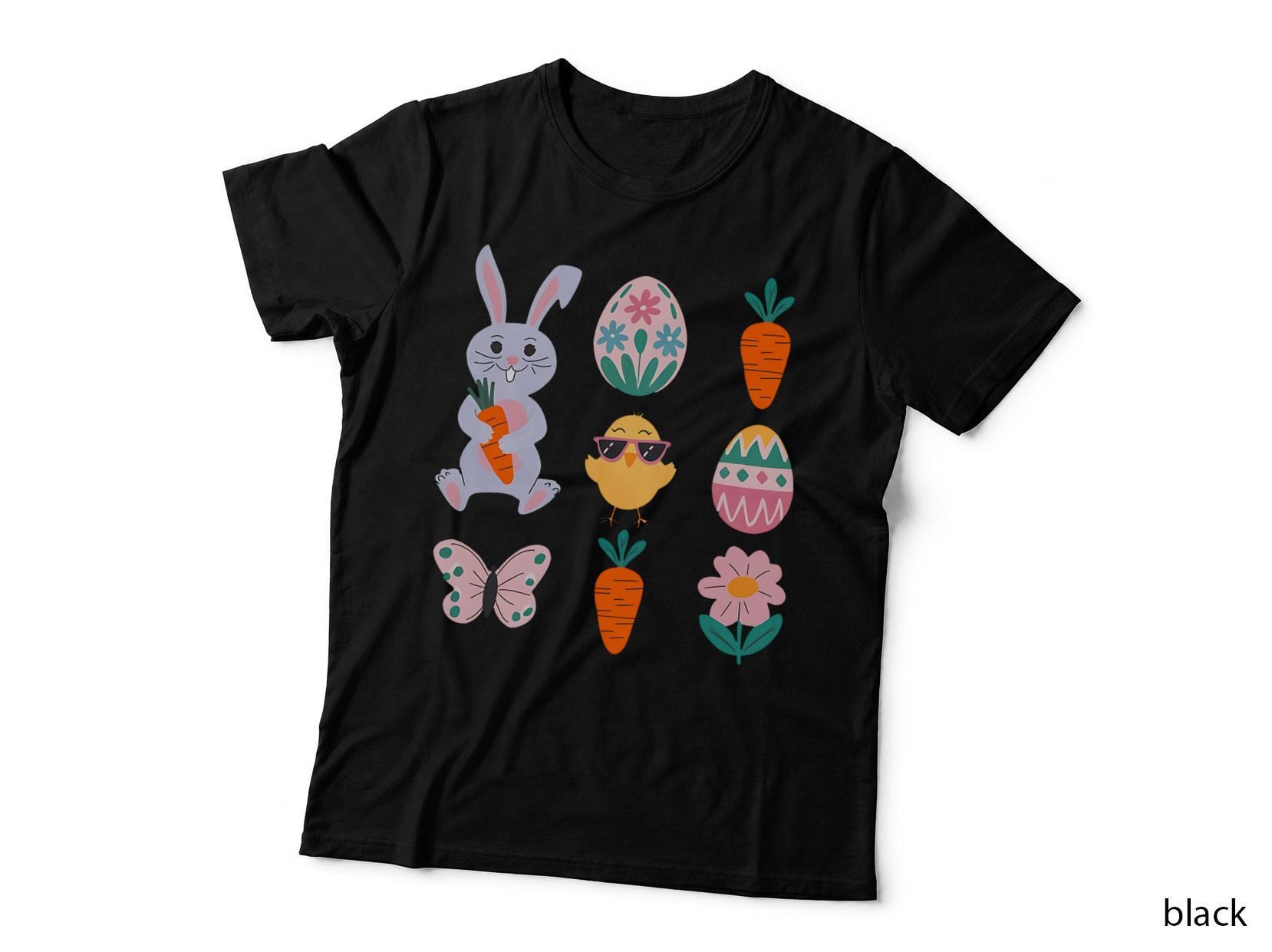 Easter Bunny Carrots Eggs Chick Butterfly Flower Easter T-Shirt