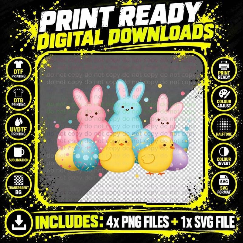 Easter Bunny Chicks Eggs Easter T-Shirt Png SVG Digital Bundle