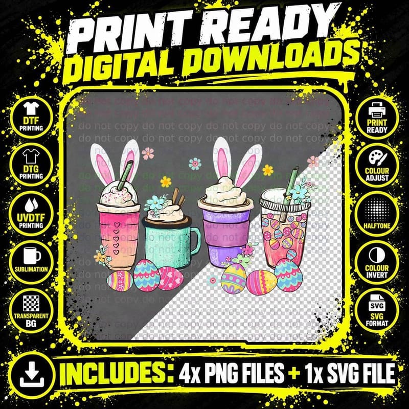 Easter Bunny Coffee Mug Set T-Shirt Png SVG Digital Bundle