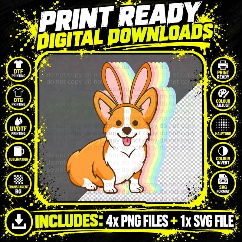 Easter Bunny Corgi T-Shirt, Easter Day Theme Png SVG Digital Bundle