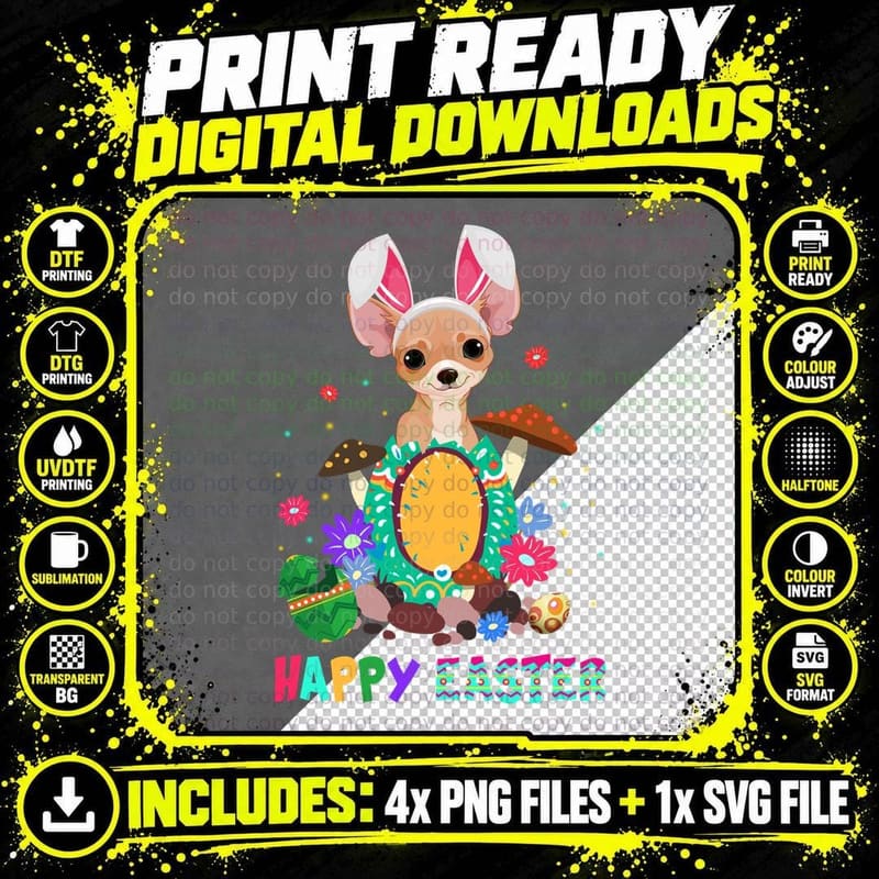 Easter Bunny Dog T-Shirt, Easter Egg Hunt Png SVG Digital Bundle