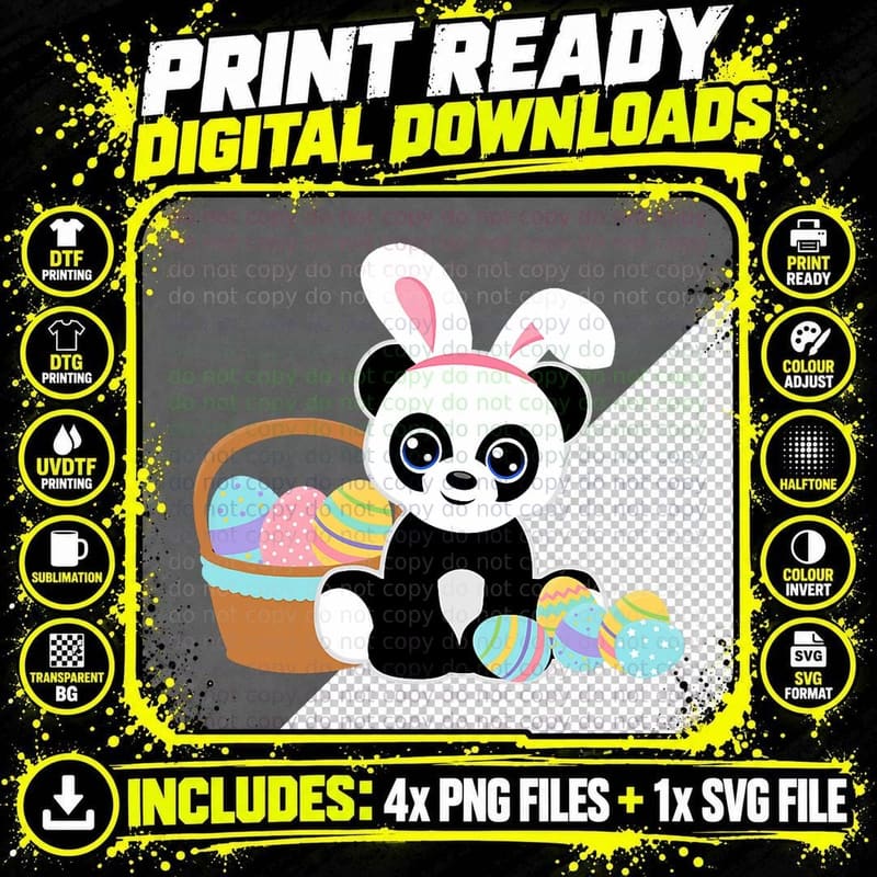 Easter Bunny Ears Panda Lover Cute Easter Eggs Funny Png SVG Digital Bundle