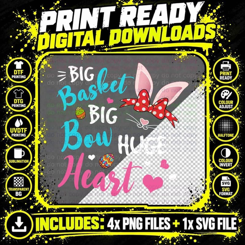 Easter Bunny Ears T-Shirt, Basket Bow Heart Png SVG Digital Bundle