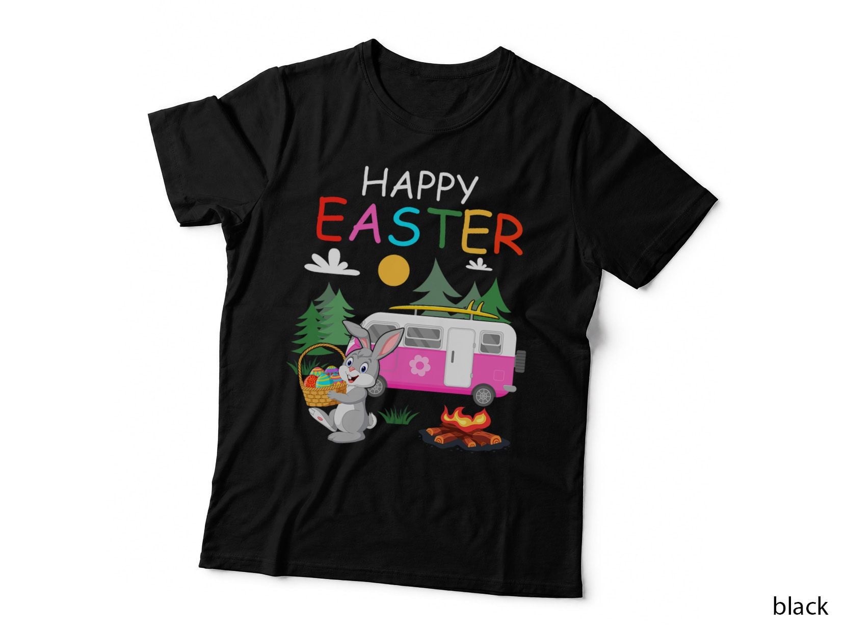 Easter Bunny Eggs Camping T-Shirt, Easter Holiday Print, Pet Lover Apparel