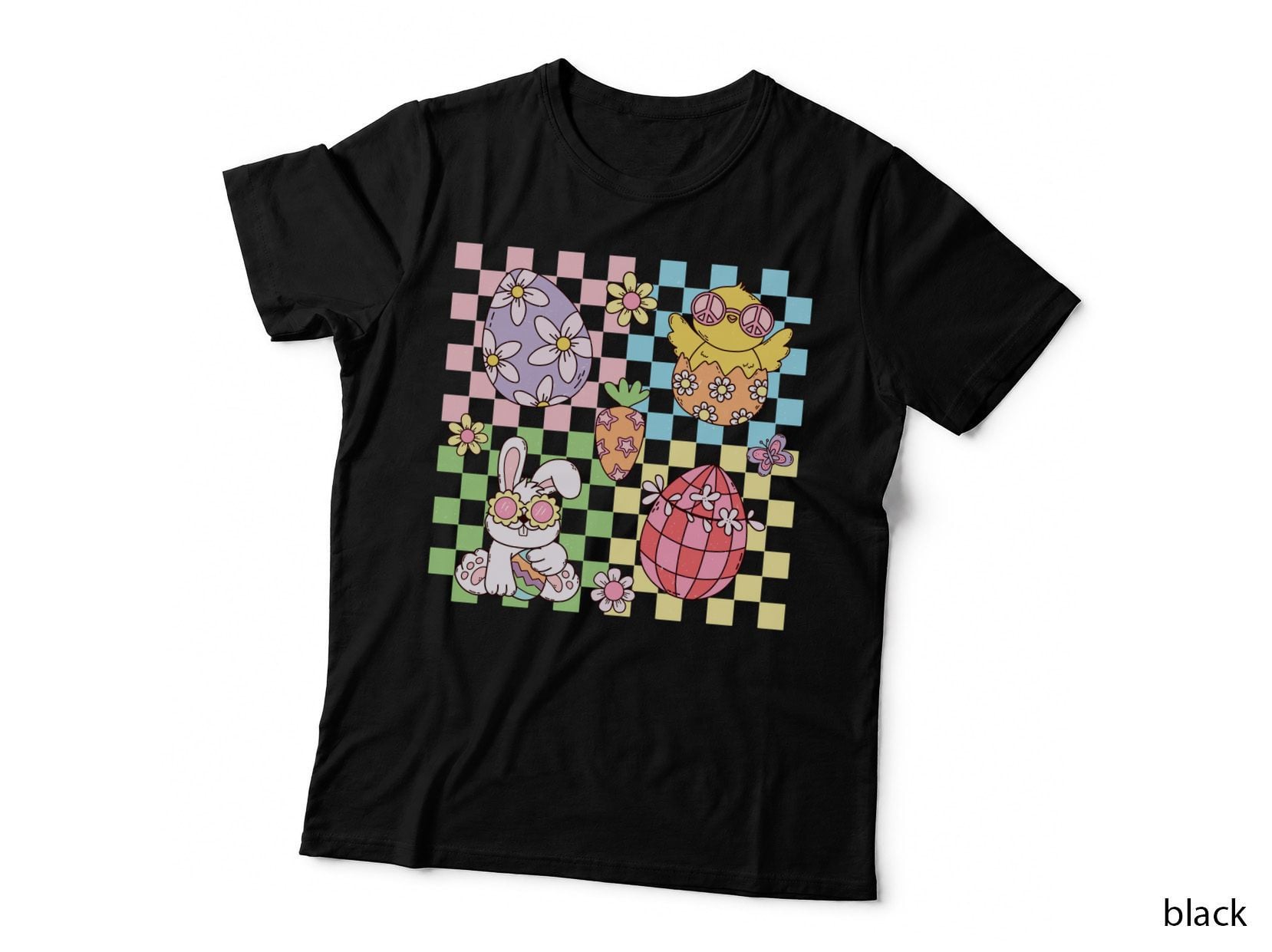 Easter Bunny Eggs Flowers Peace Signs Easter T-Shirt, Easter Graphic Tee