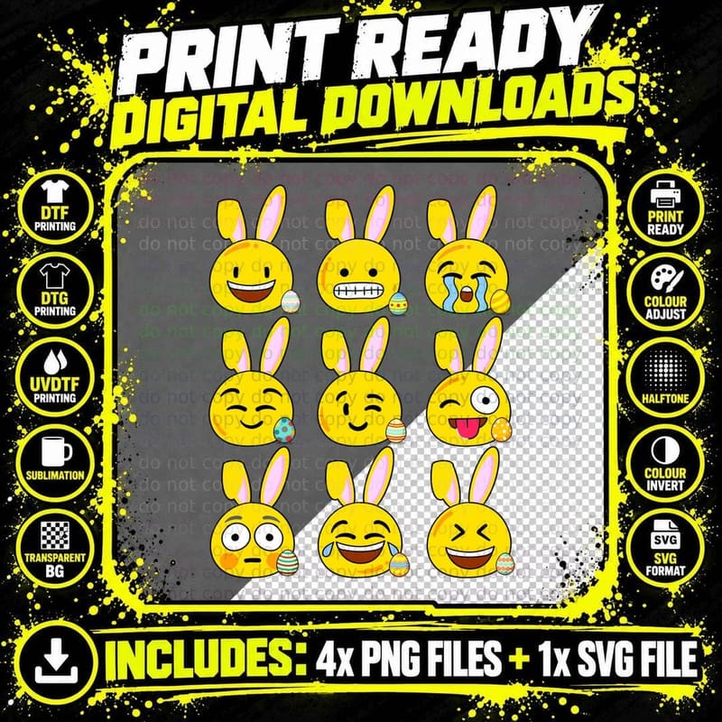 Easter Bunny Emoji T-Shirt, Easter Themed, Easter Apparel Png SVG Digital Bundle