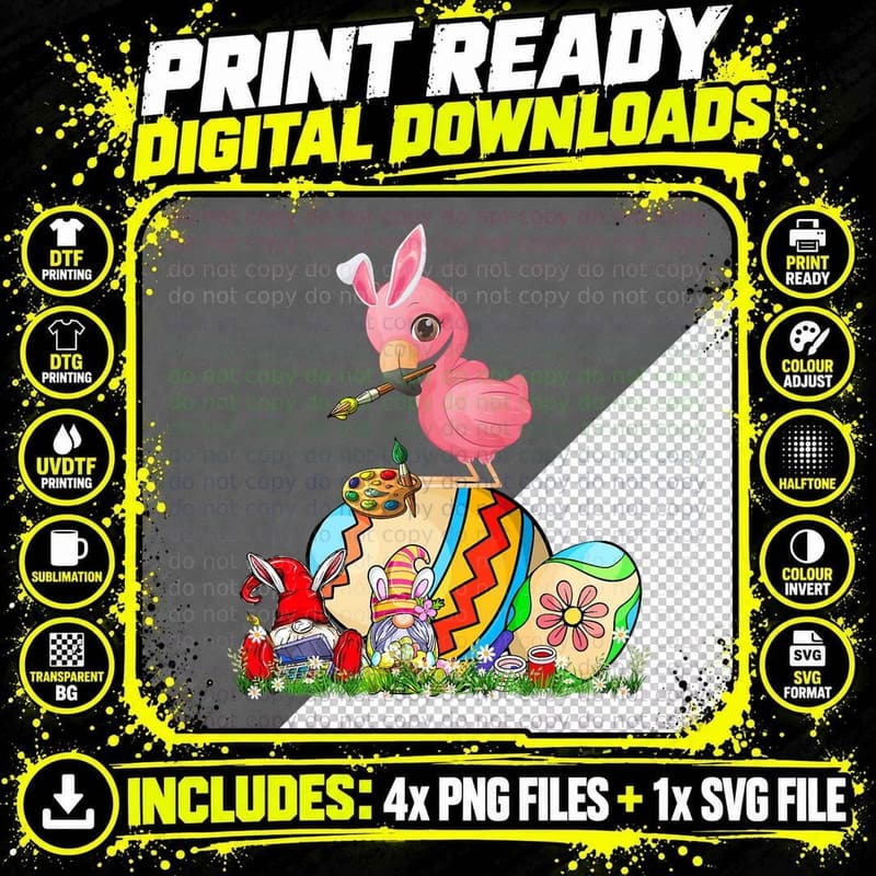 Easter Bunny Flamingo with Gnomes Painting Chocolate Png SVG Digital Bundle