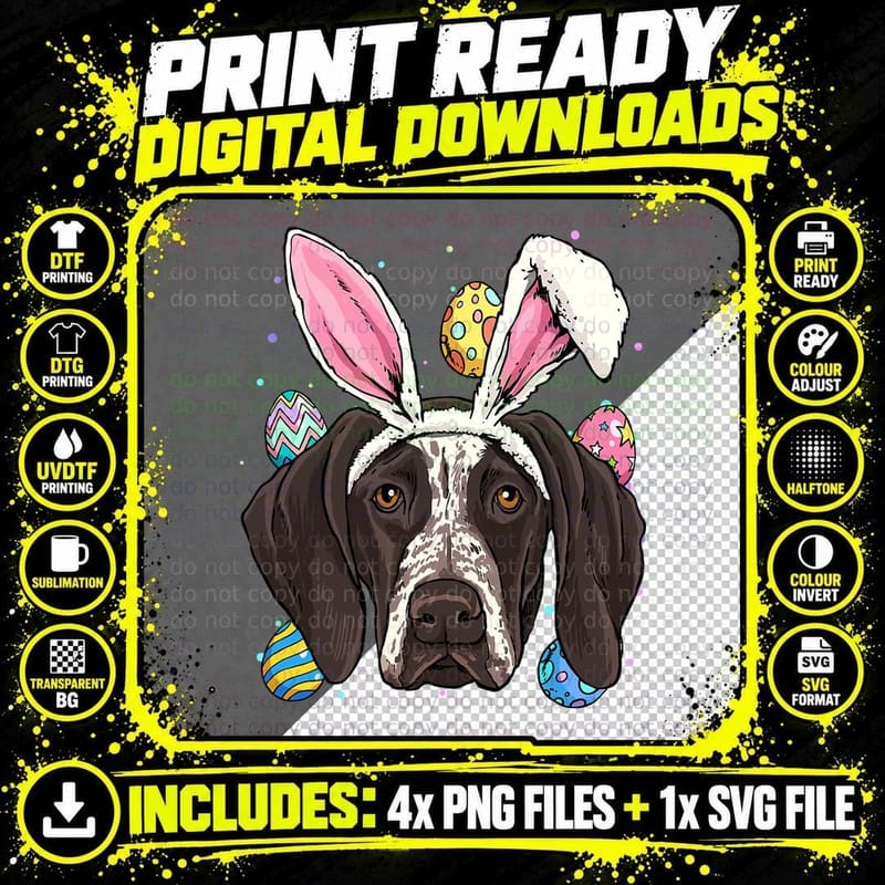 Easter Bunny German Shorthaired Pointer GSP Puppy Dog Png SVG Digital Bundle