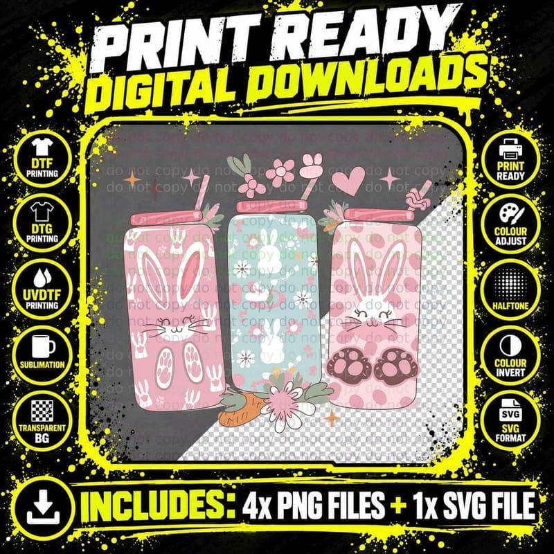 Easter Bunny Jars with Carrots Easter T-Shirt Png SVG Digital Bundle