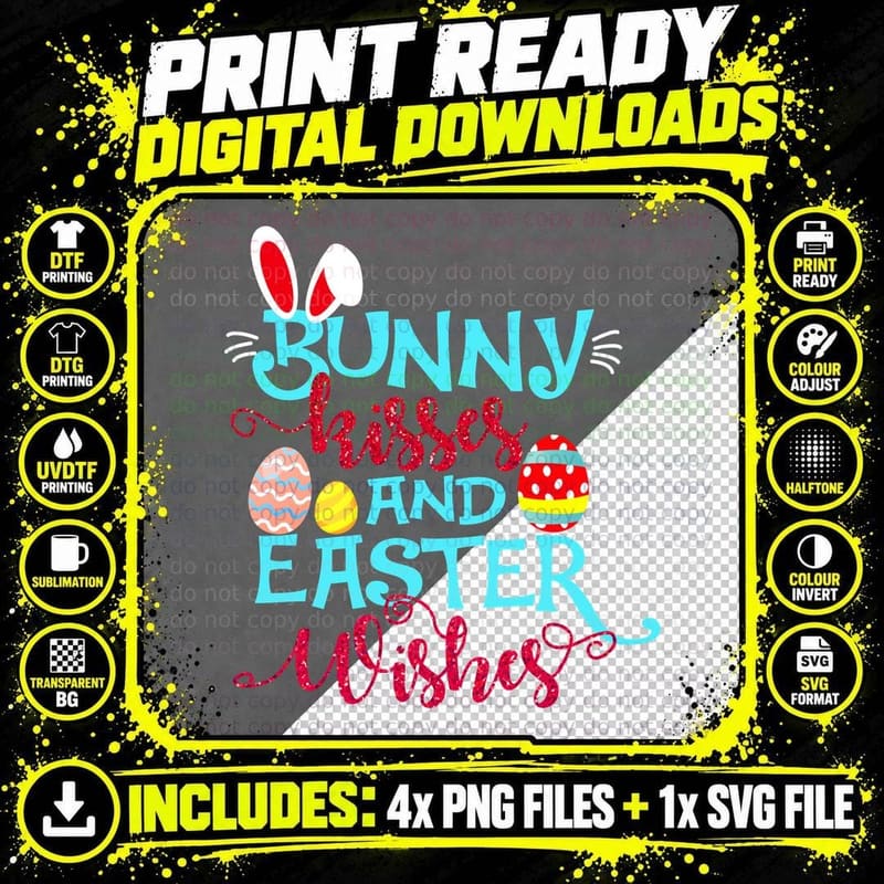 Easter Bunny Kisses T-Shirt, Easter Theme Png SVG Digital Bundle