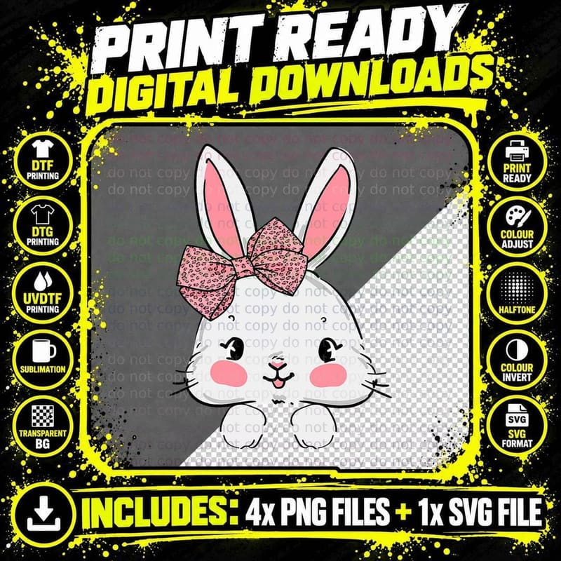 Easter Bunny Leopard Bow Tie Easter Day Women Girls Kids Png SVG Digital Bundle