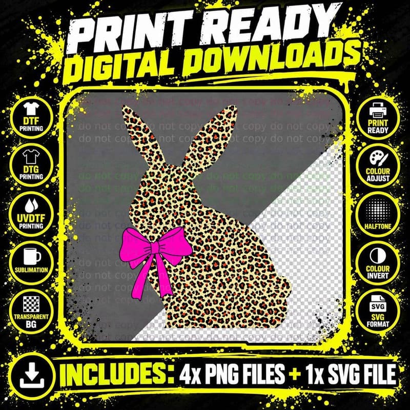 Easter Bunny Leopard Plaid Buffalo Rabbit Easter Day Png SVG Digital Bundle
